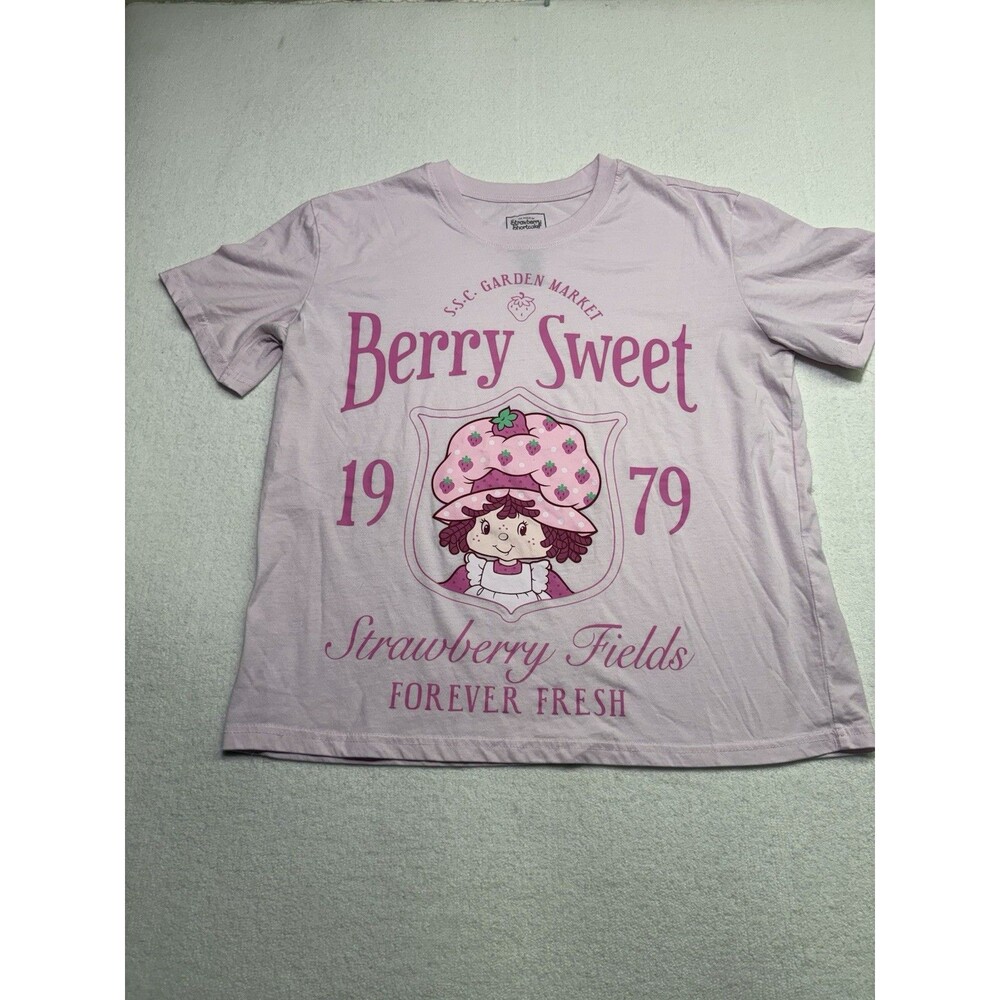 Junior Womens Pink Strawberry Shortcake Cotton Short Sleeve Tee T-Shirt-L